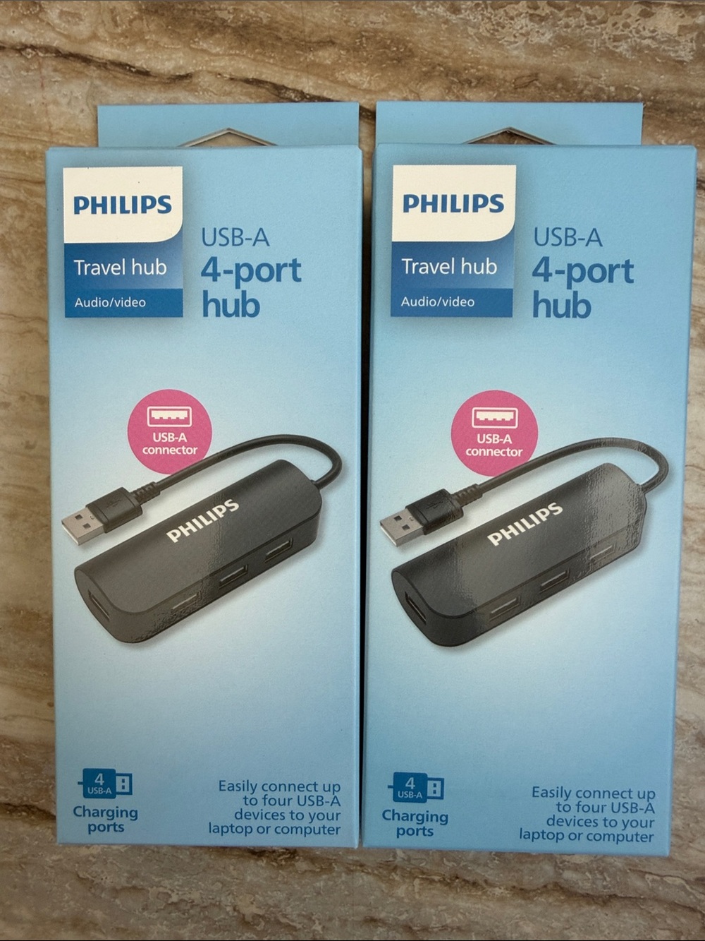 Philips Black USB-A 4-Port Travel Hub - 2 pack